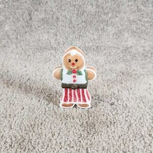 PHB Collection Gingerbread Man Trinket Box White Red Christmas Porcelain Small